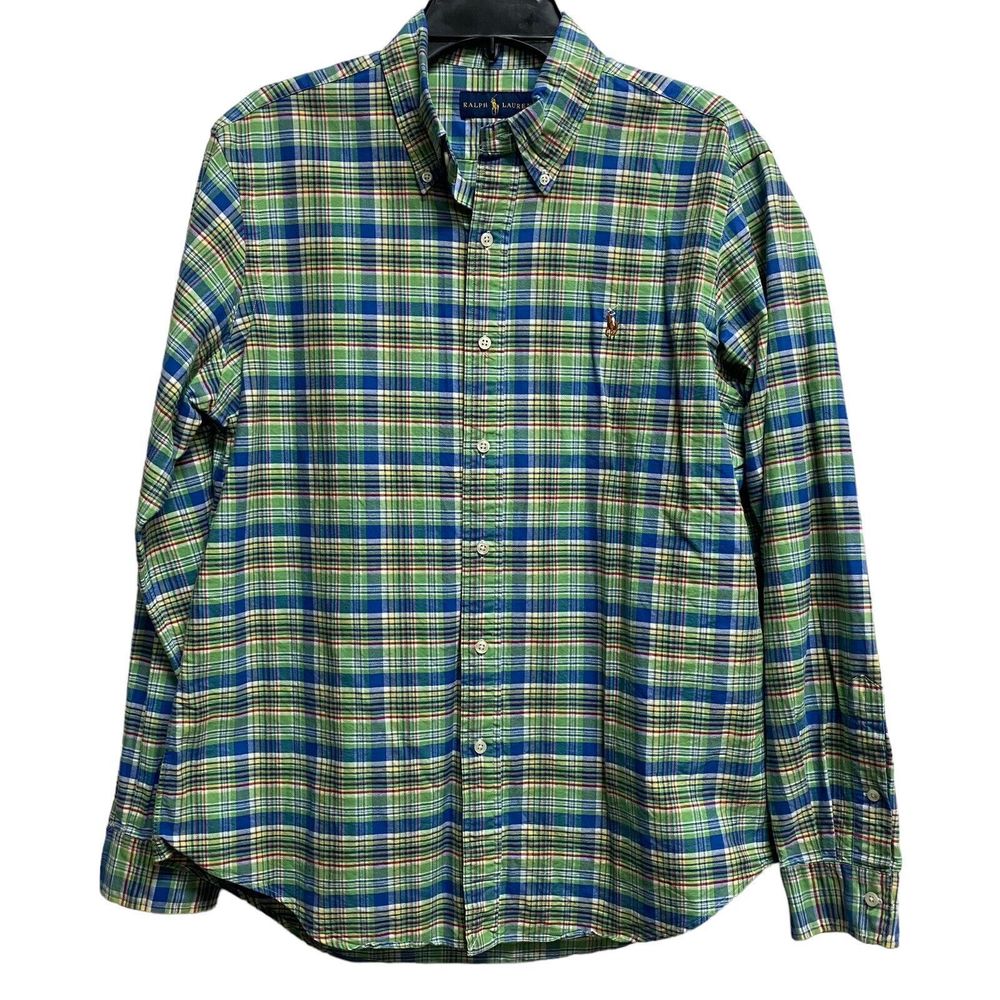 Polo Ralph Lauren‎ Shirt Men's  XL Colorful Plaid Button Down Blue Green Yellow